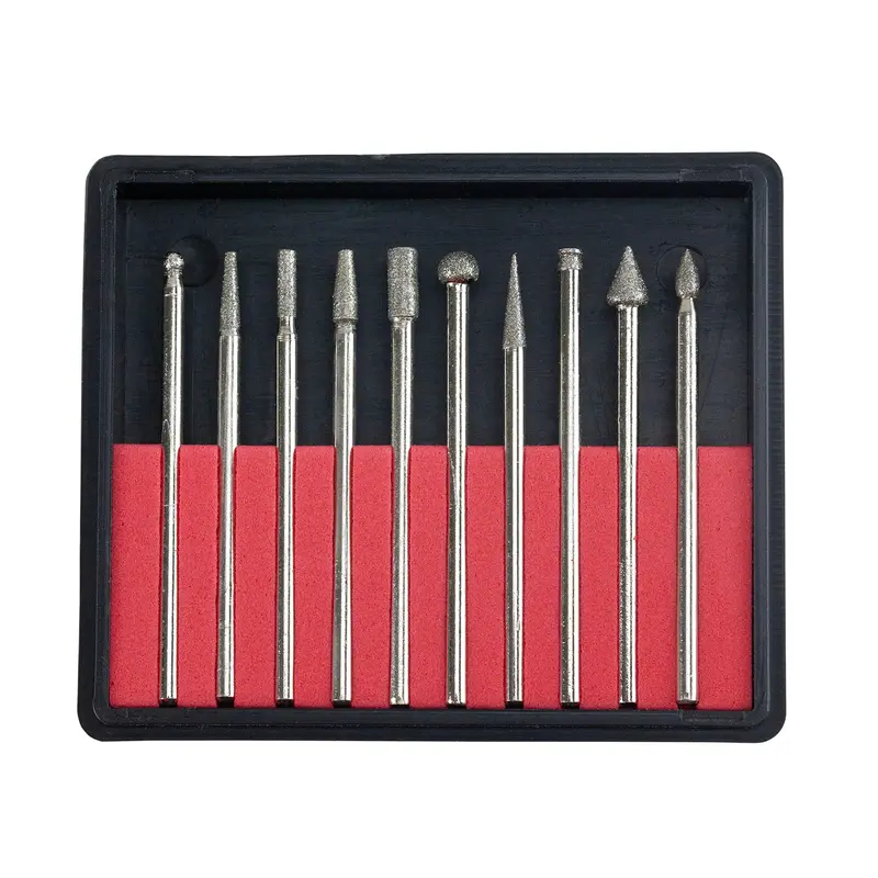 10-Piece Diamond-Coated Bit Set – 3/32" Shank For Detail Work 1