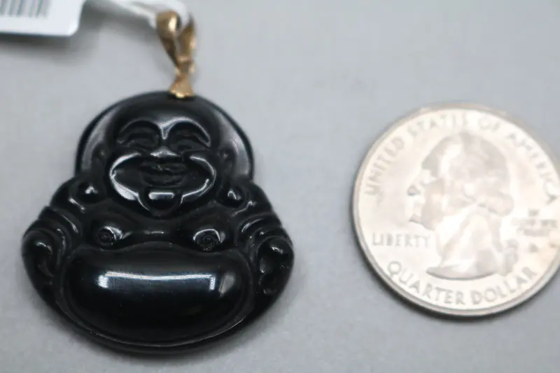 10K Yellow Gold Black Jade Buddha Charm – 7.8G, Handcrafted Detailing 1
