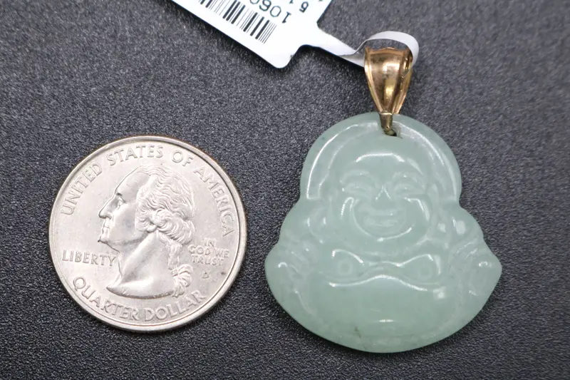 10K Yellow Gold Green Jade Buddha Charm – 8.1G, Smooth Polished Finish 1