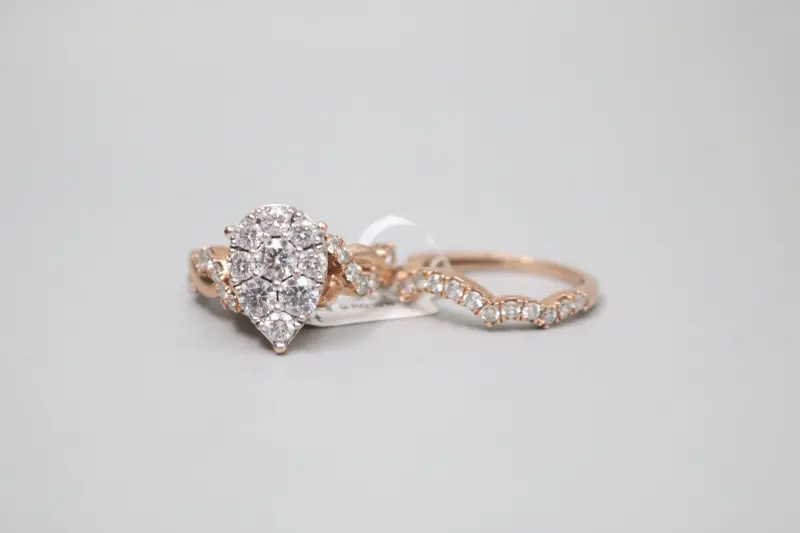14K Rose Gold Lab-Created Diamond Pear-Shaped Ring Set – 2.10 Ctw, Sizes 7 & 7¼ 1