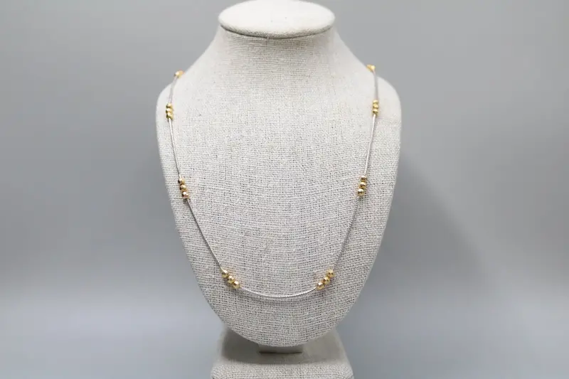 14K Two-Tone Gold Beaded Necklace — 16-Inch Layering-Friendly Strand 1