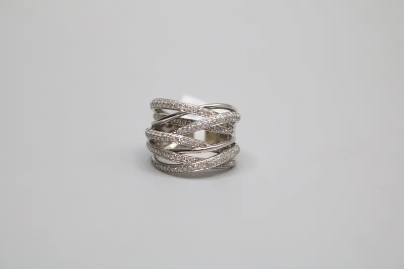 14K White Gold Diamond Bypass Ring – 1.58 Ctw, Contemporary Design, Size 6.5 1