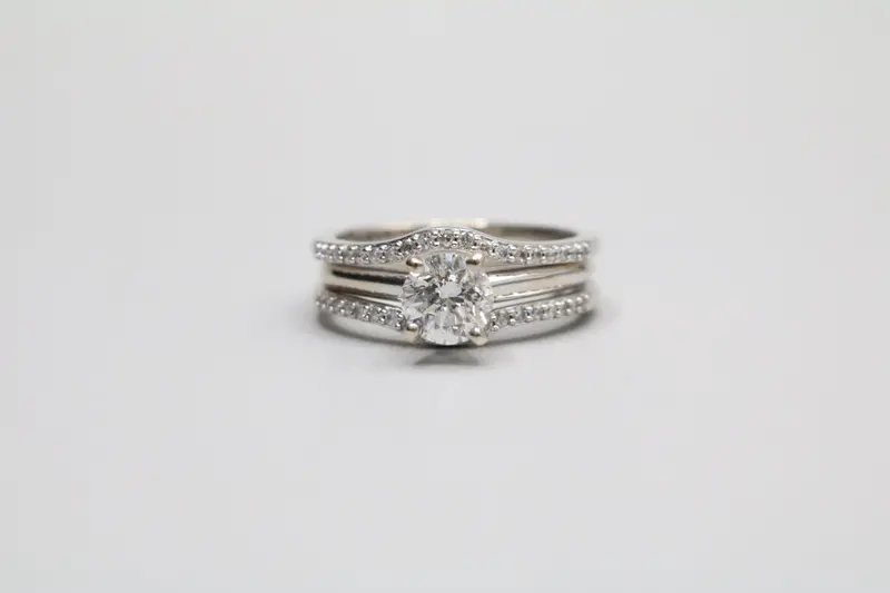 14K White Gold Diamond Wedding Ring Set – 1.24 Ctw Total, Size 7½, Local Pickup Only 1
