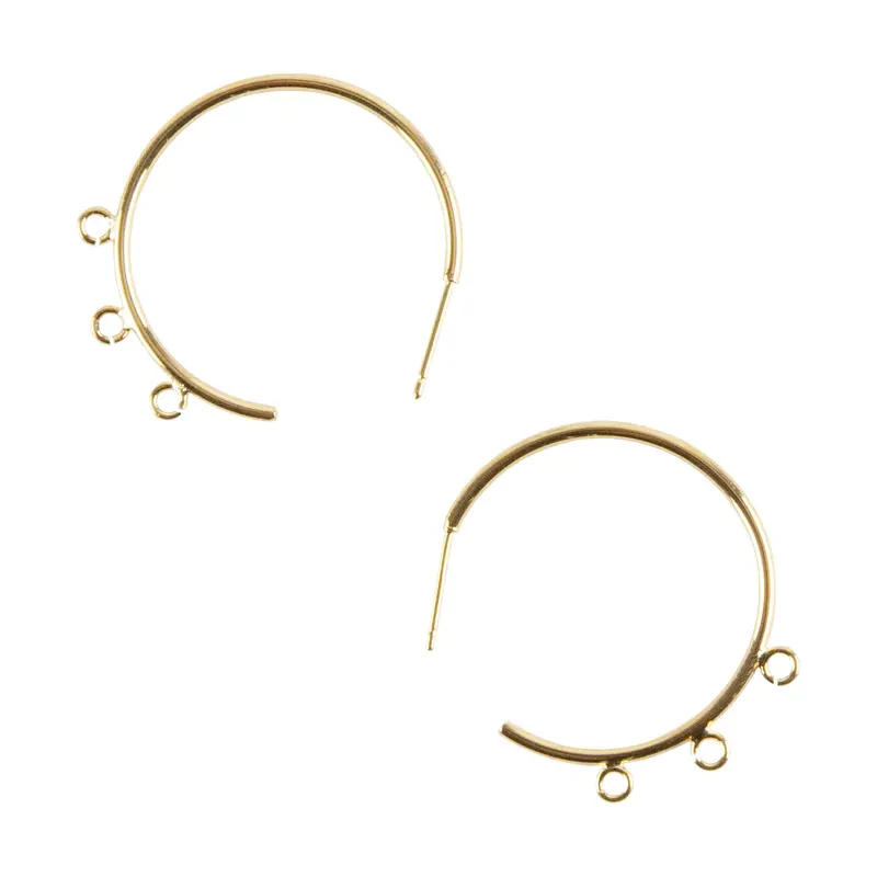 18K Gold-Plated Brass Half-Hoop Stud Earrings With Decorative Loops (2-Pack) 1