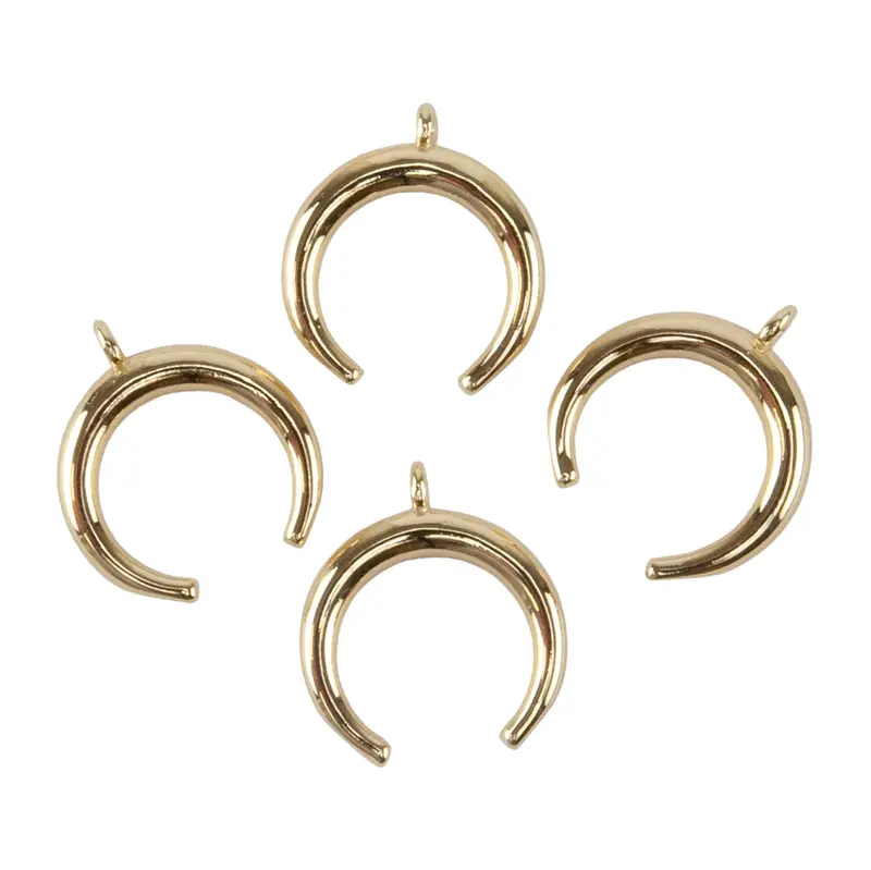 18K Gold-Plated Crescent Moon & Double Horn Brass Pendant Set (4-Pack) 1
