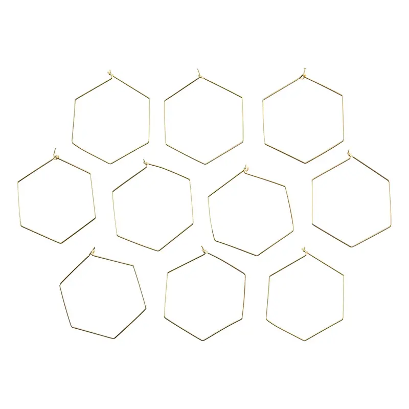 18K Gold-Plated Hexagonal Brass Earring Hook Pendants – Pack Of 10 1