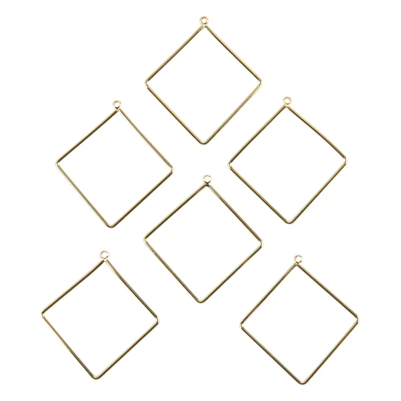 18K Gold-Plated Rhombus Brass Pendants – Pack Of 6 1