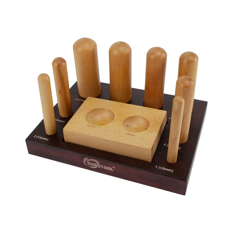 8-Piece Wooden Dapping Kit – Punches, Block, And Stand Included 1