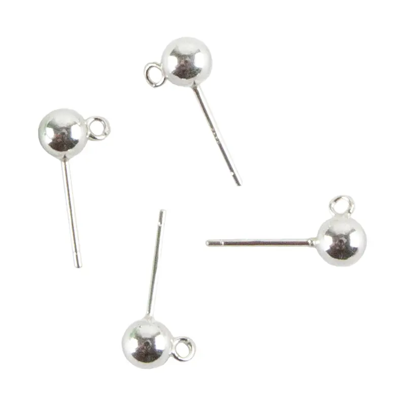 925 Sterling Silver Ball-Style Ear Stud Findings With Loop – Set Of 4 1
