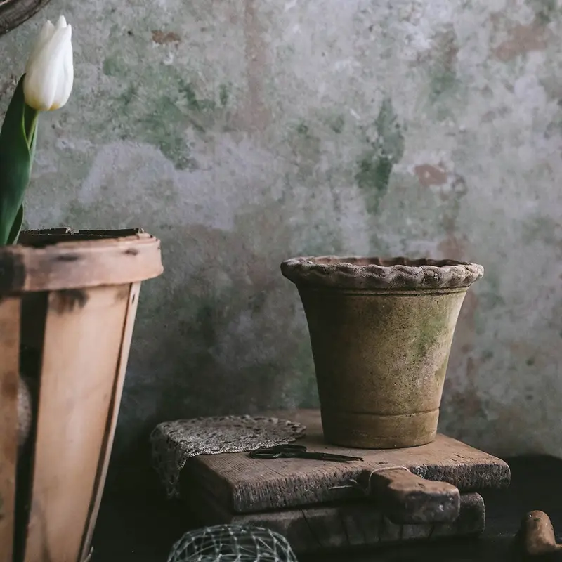Aged Terracotta Petal-Design Planter 1