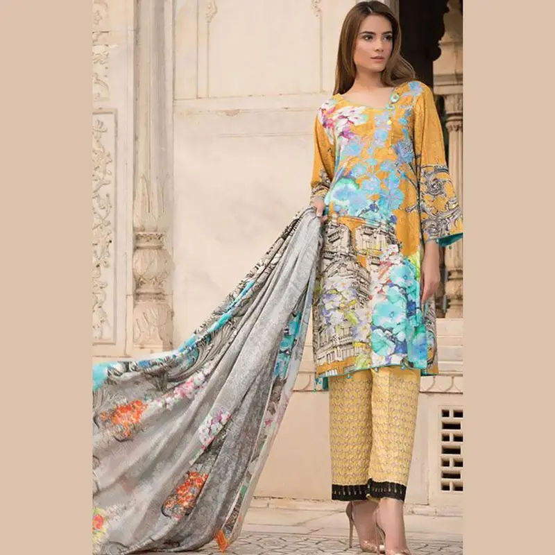 Akssz Ahweiler Linen Suit Set – Digital Print, Unstitched (3 Pcs) 1