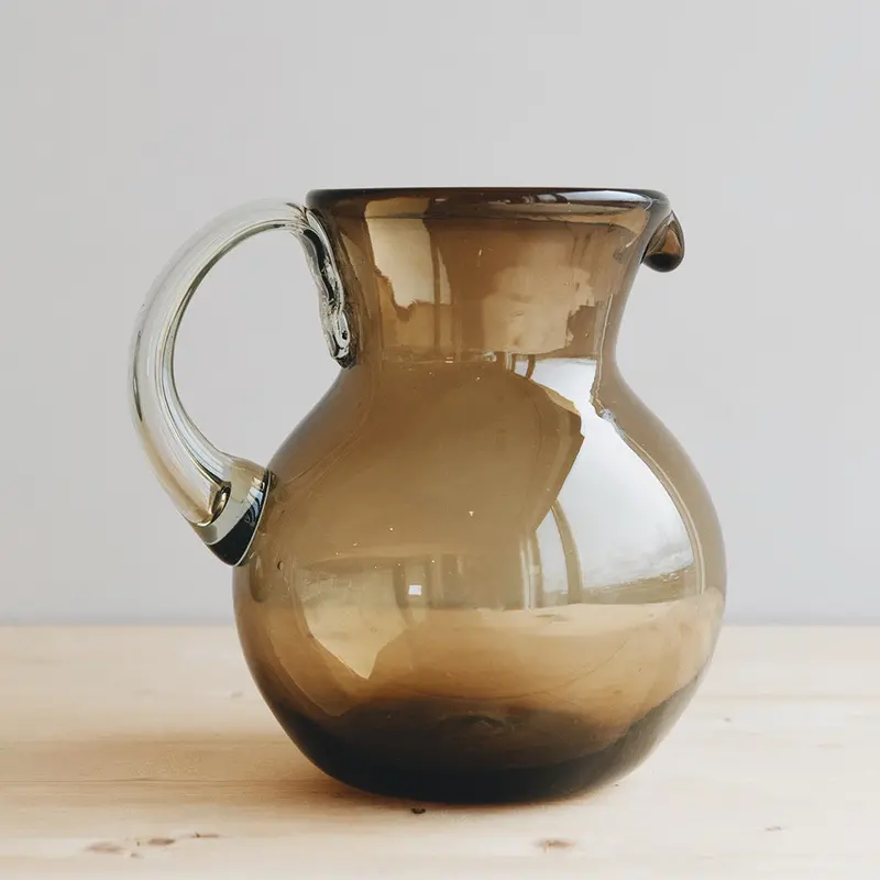 Amber-Tinted Round Glass Water Pitcher 1