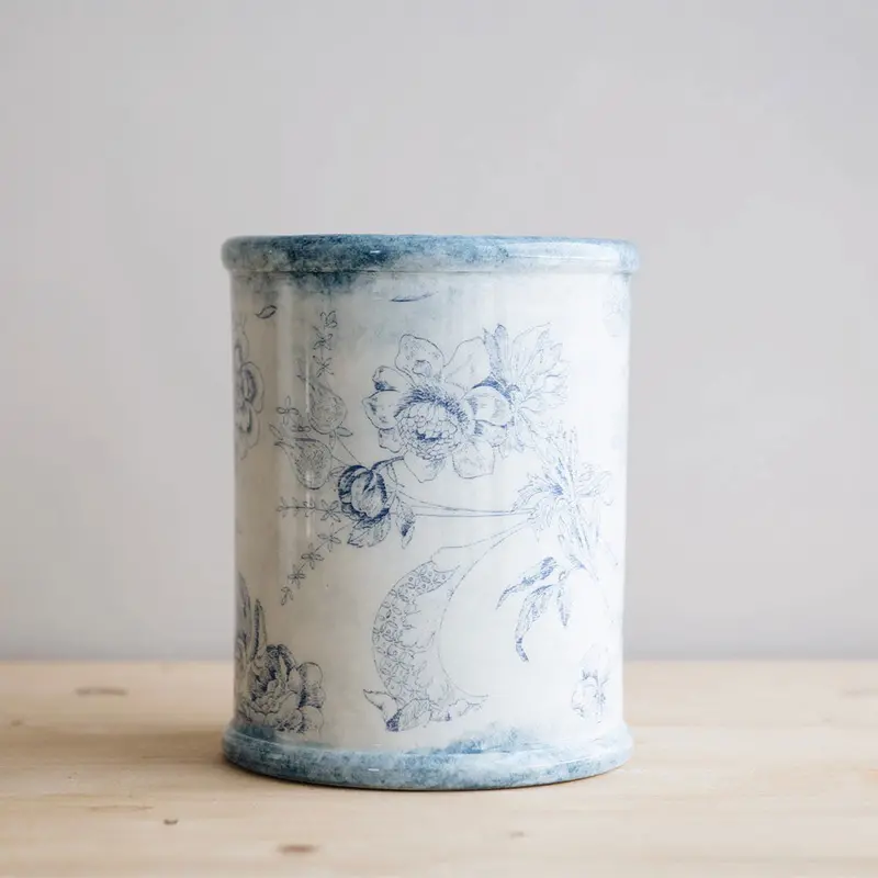 Blue Garden Hand-Painted Ceramic Storage Crock 1