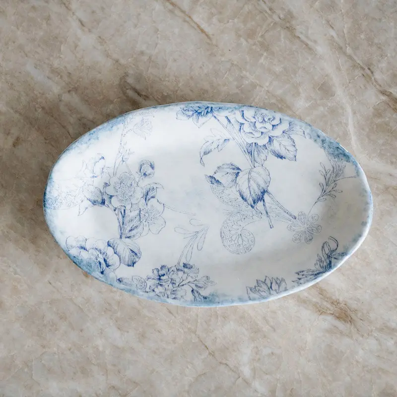 Blue Garden Motif Hand-Painted Ceramic Tray 1