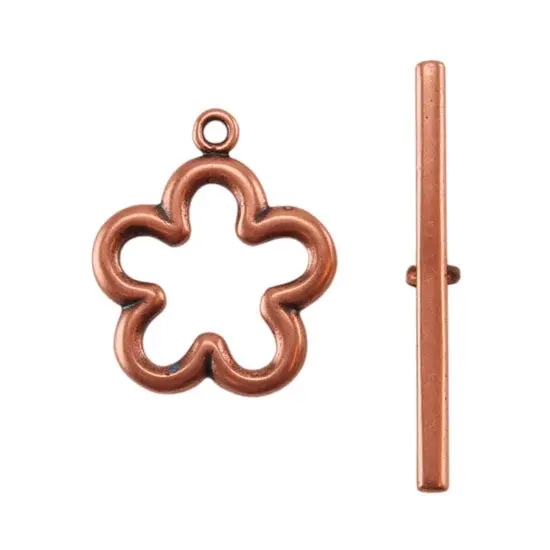 Botanical Flower Copper Toggle Clasp – Handcrafted Jewelry Fastener 1