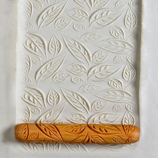 Botanical Leaf Motif Wooden Hand Roller 1