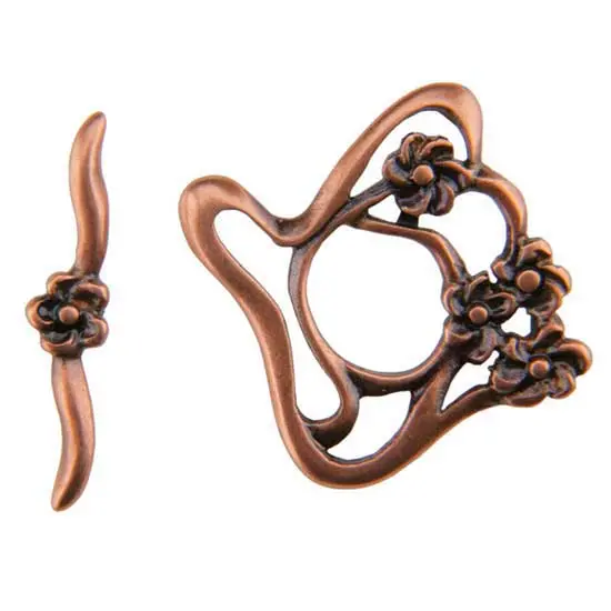 Copper Toggle Clasp Set – Designer Flower Accent Closure 1