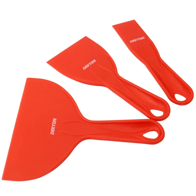 Dekton 3-Piece Flexible Plastic Putty Knife Set – Curved & Straight Blades 1