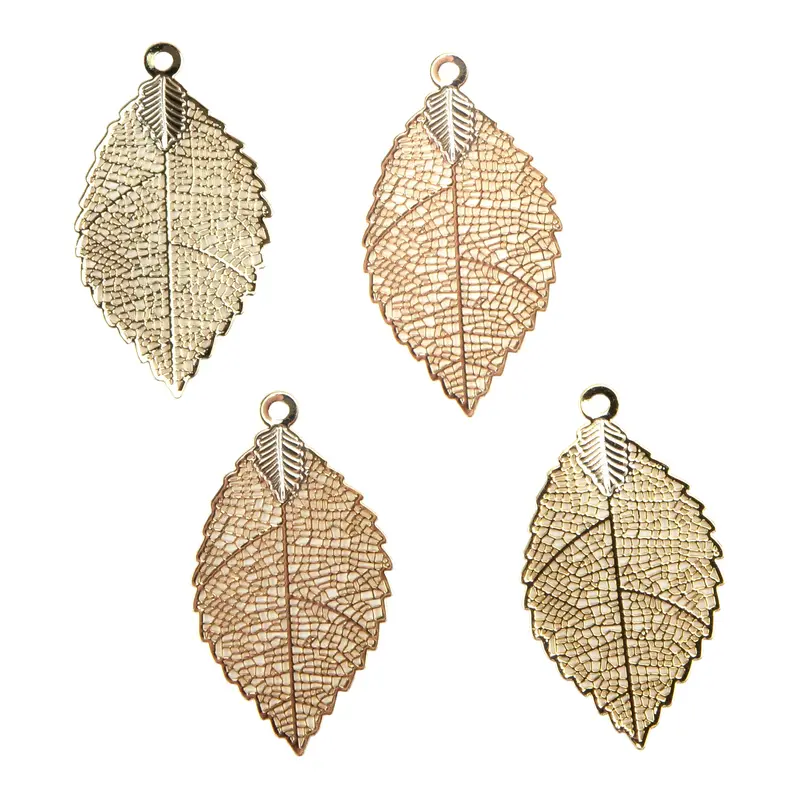 Delicate Leaf Brass Pendant Set – 18K Gold-Plated, 4-Pack 1
