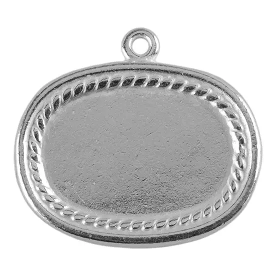 Framed Oval Silver-Plated Pendant Setting – 20×26Mm – Pack Of 2 1