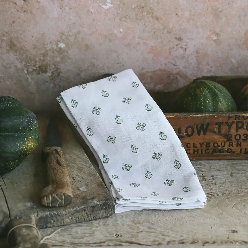 Green Hand-Block-Printed Linen Napkins 1