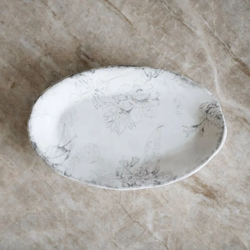 Grey Garden Motif Hand-Painted Ceramic Tray 1