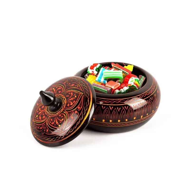 Hand-Painted Wooden Candy Jar With Floral Motif 1