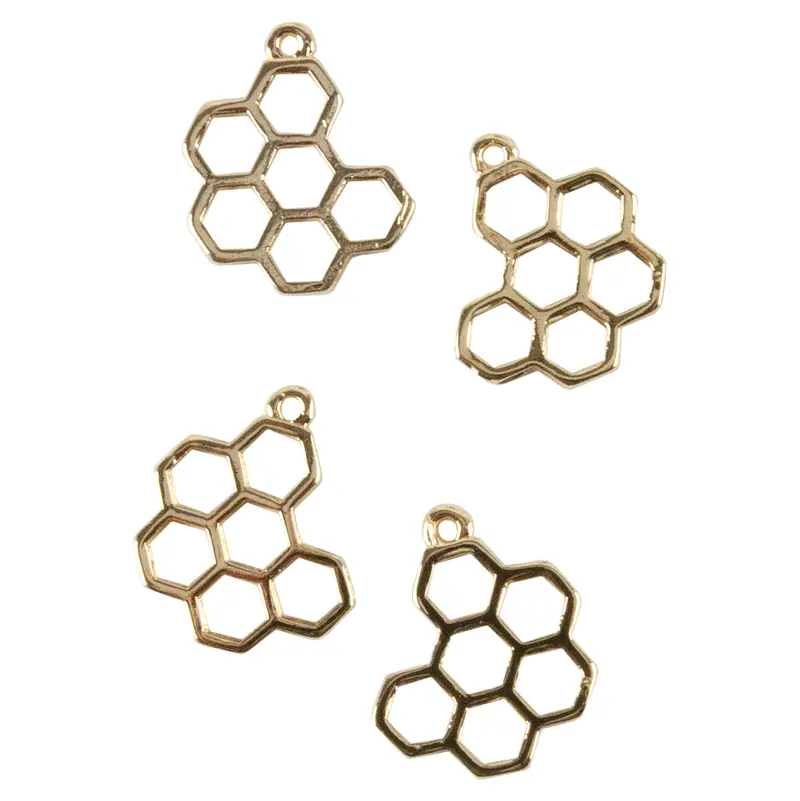 Honeycomb Brass Pendant Set – 18K Gold-Plated, 4-Pack 1