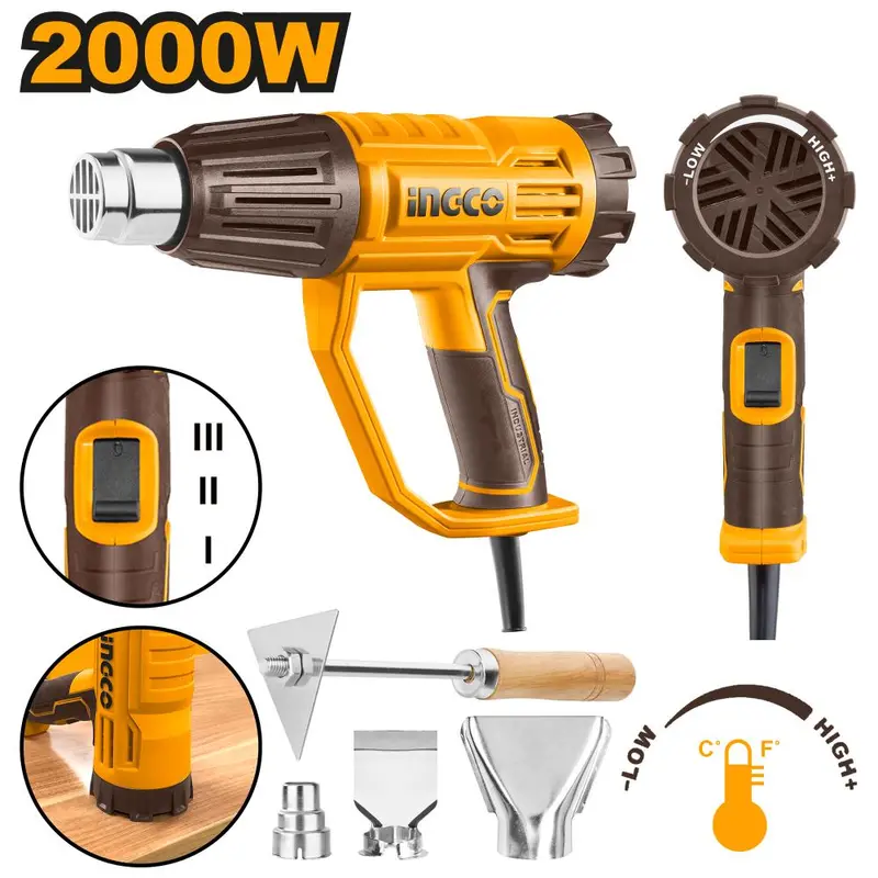 Ingco 2000W Heavy-Duty Heat Gun With Accessory Set 1