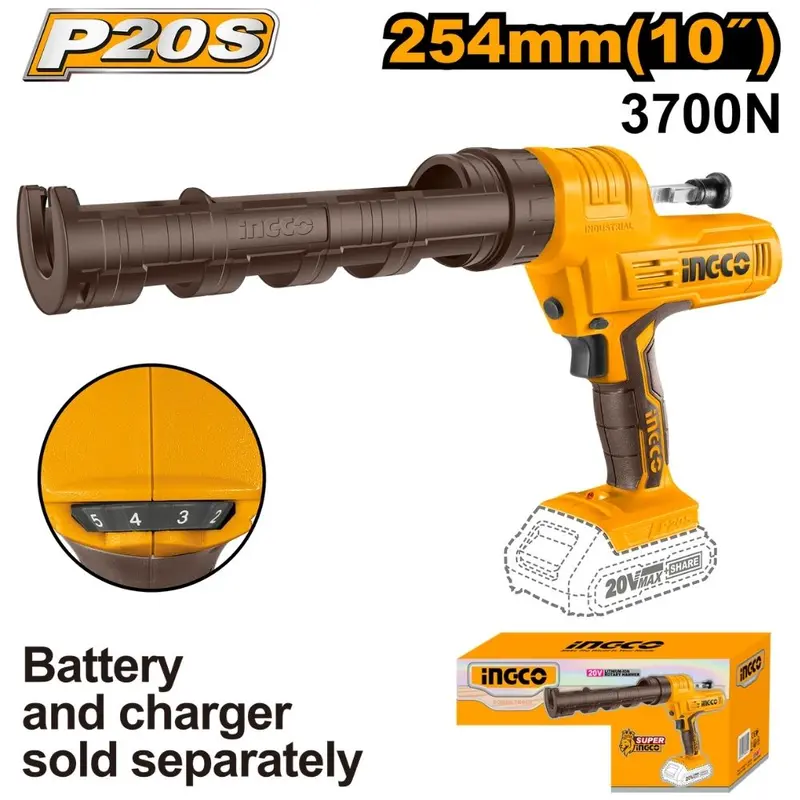 Ingco 20V Cordless Caulking Gun – Variable Speed Trigger, Lithium-Ion Powered 1