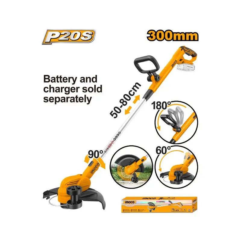 Ingco 20V Cordless Grass Trimmer – Ps+ Series, 8200 Rpm, Adjustable Head 1