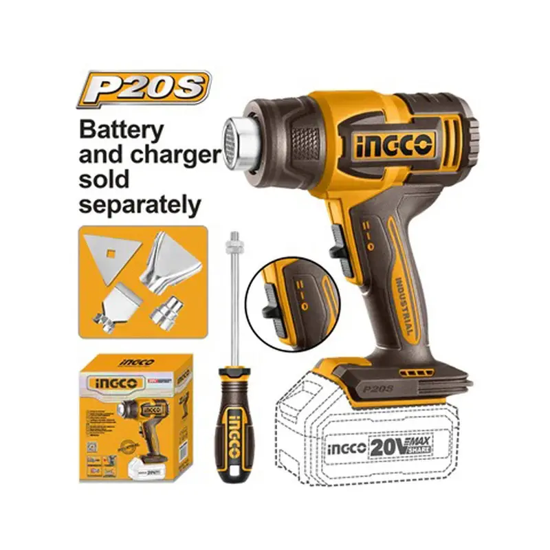 Ingco 20V Cordless Heat Gun Kit – Includes Accessories (3-Piece) 1