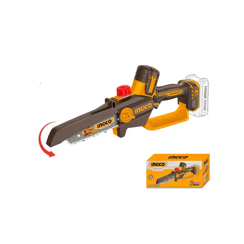Ingco 20V Cordless Mini Chainsaw – 6-Inch Bar, Brushless Motor, Bare Tool 1