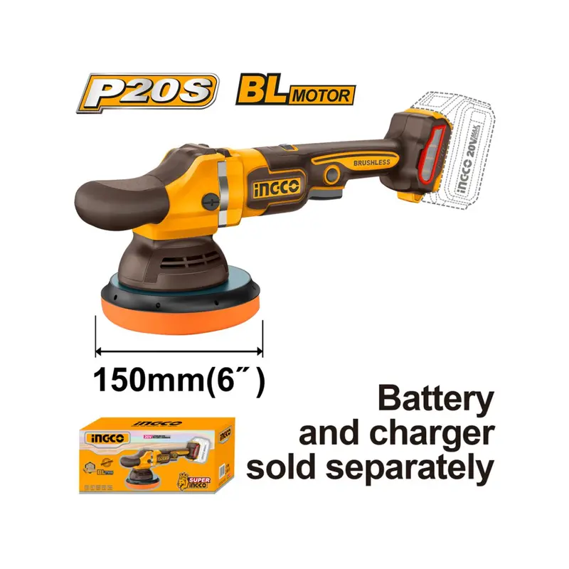 Ingco 20V Cordless Polisher – 150Mm Bare Tool (No Battery/Charger) 1