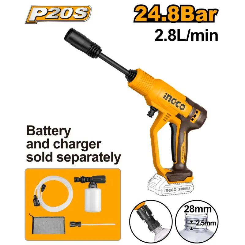 Ingco 20V Cordless Pressure Washer – 2.5 L/Min Flow Rate, Kit Without Battery & Charger 1