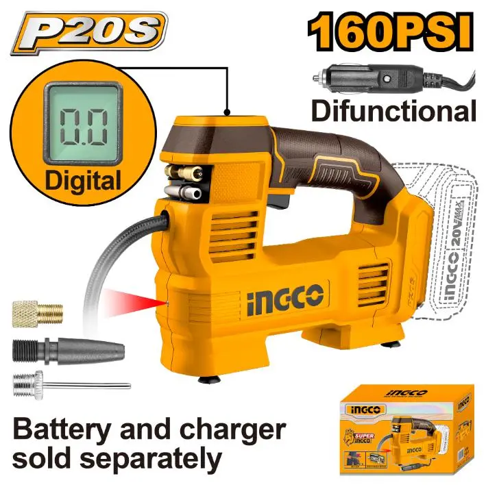 Ingco 20V Ps+ / 40V Portable Air Compressor – 160 Psi (11 Bar) Output 1