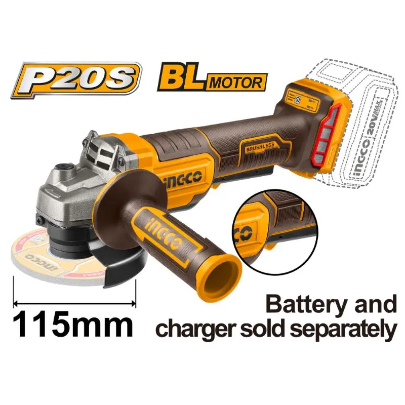 Ingco 20V Ps+ Brushless 115Mm Angle Grinder – Dual Mode Switch 1