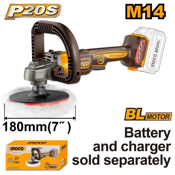 Ingco 20V Ps+ Brushless 180 Mm Angle Polisher 1