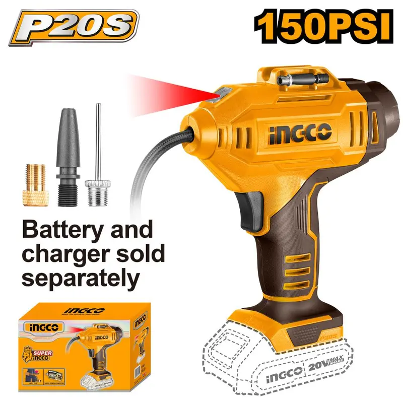 Ingco 20V Ps+ Cordless Air Compressor – 150 Psi / 10.34 Bar Output 1