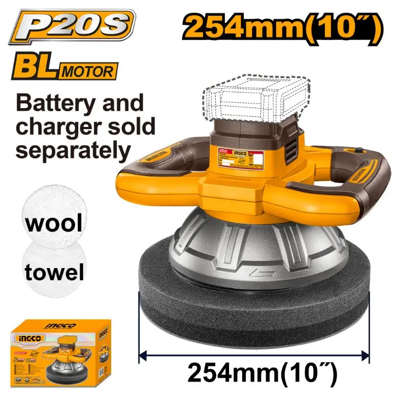 Ingco 20V Ps+ Cordless Buffer/Polisher (254Mm) – Bare Unit, No Battery Or Case 1