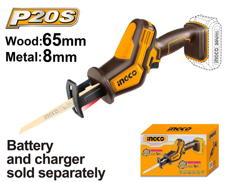 Ingco 20V Ps+ Cordless Reciprocating Saw – Variable Speed & Tool-Free Blade Change 1