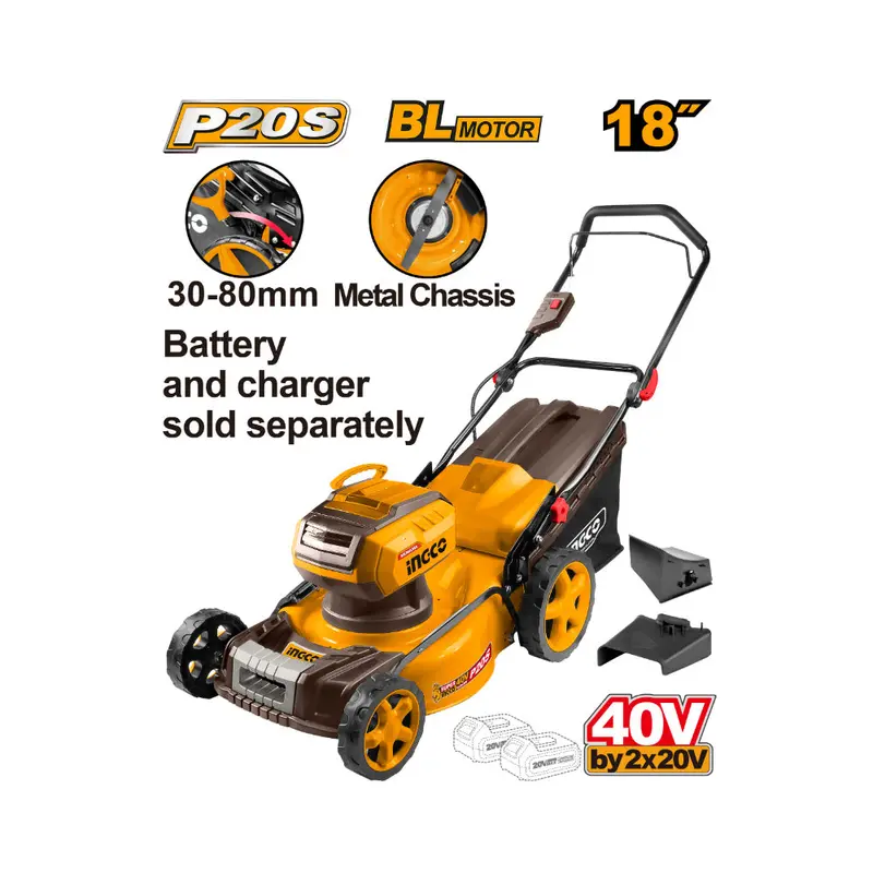 Ingco 40V Cordless Lawn Mower – 460 Mm Cut Width, 60L Grass Box, Ps+ Brushless Motor 1