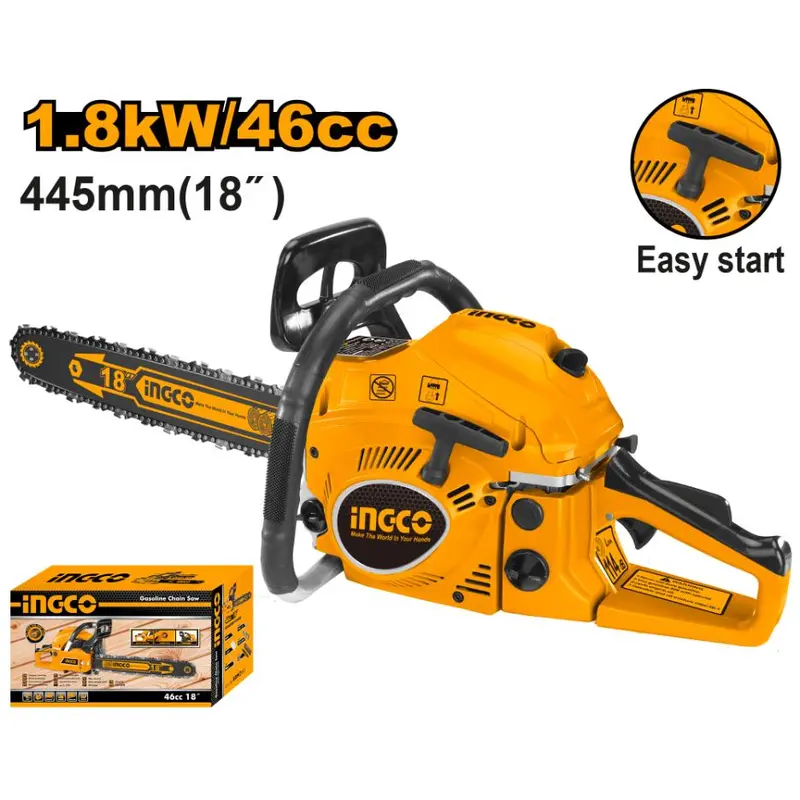 Ingco 46 Cc 18-Inch Gas-Powered Chainsaw (2-Stroke) 1