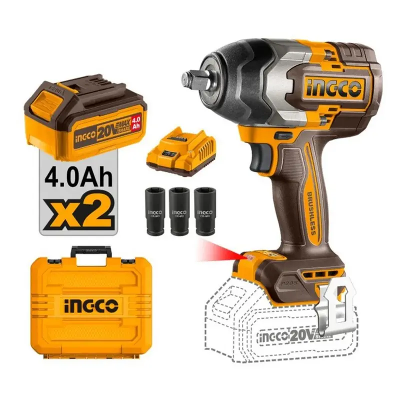 Ingco 850 Nm Brushless Cordless Impact Wrench Kit 1