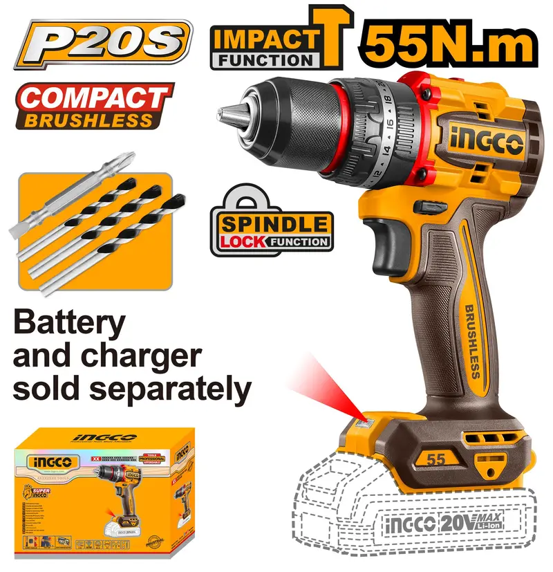Ingco Brushless Cordless Impact Driver – 20V, 55Nm Torque 1
