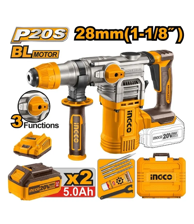 Ingco Cordless Rotary Hammer Drill Kit – Full Set With Accessories 1