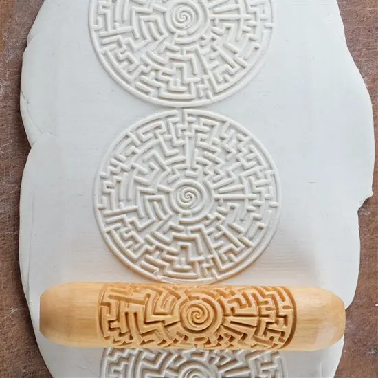 Labyrinth 01 Design Large Wooden Hand Roller 1