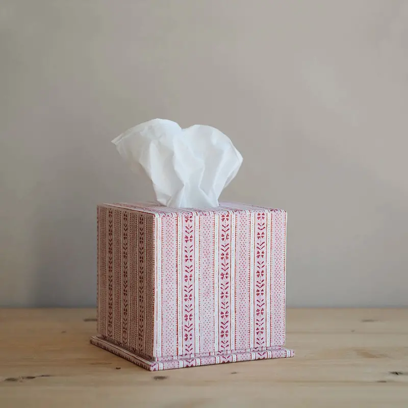 Large Hand Block-Printed Tissue Box Cover 1