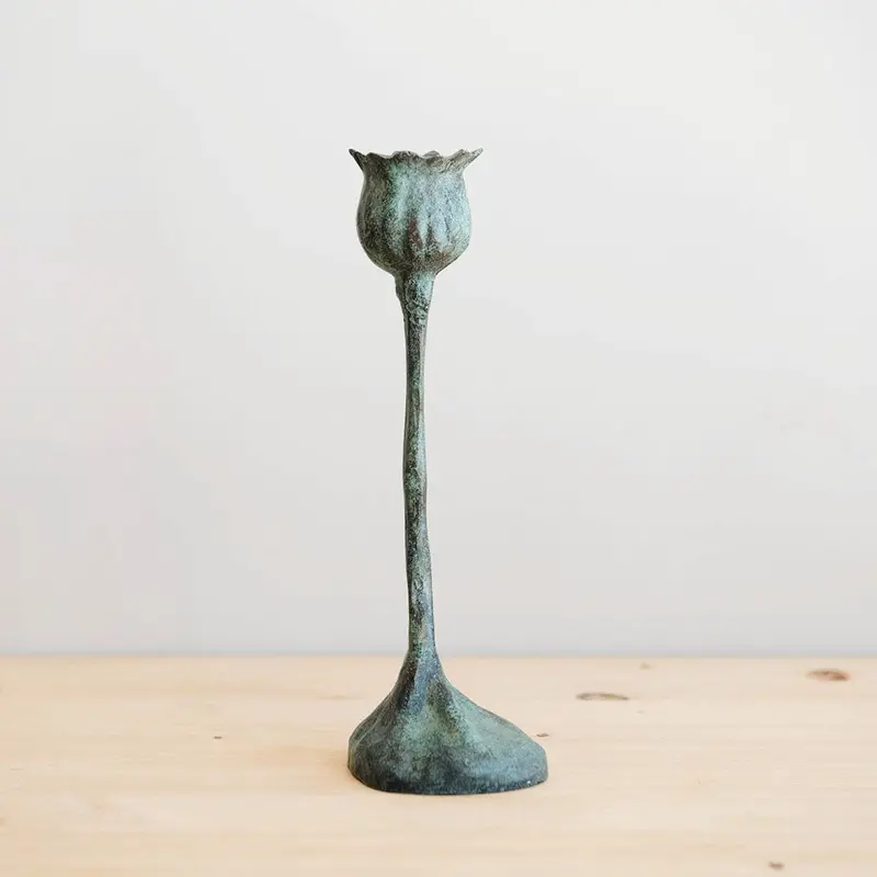Large Poppy-Form Cast Bronze Candlestick 1