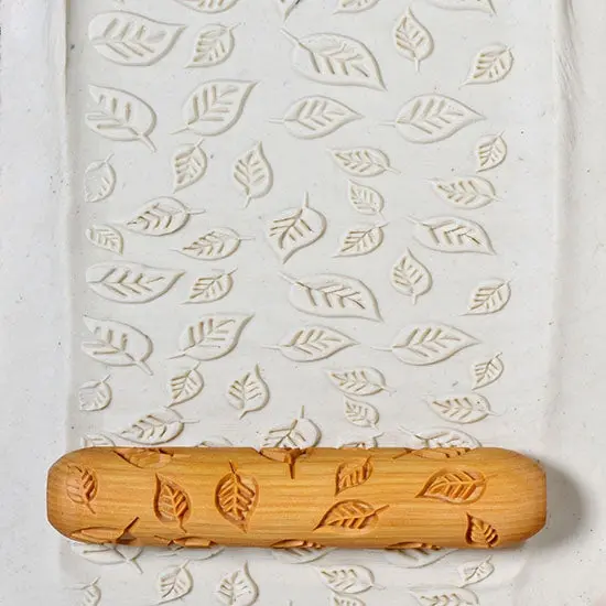 Large Wooden Hand Roller – Small Leaves Motif 1